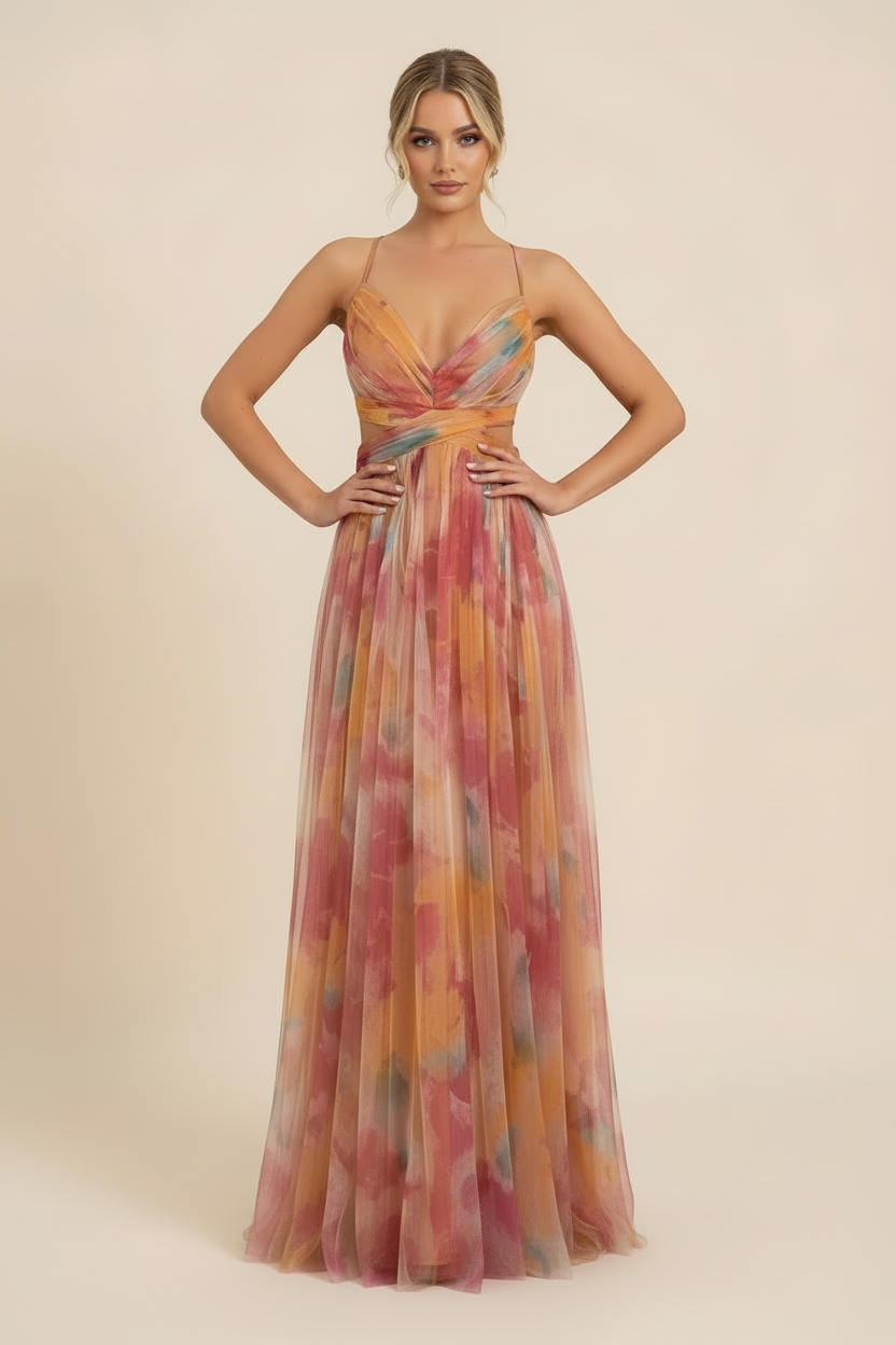 Draped Sleeveless Flowing Maxi Dress