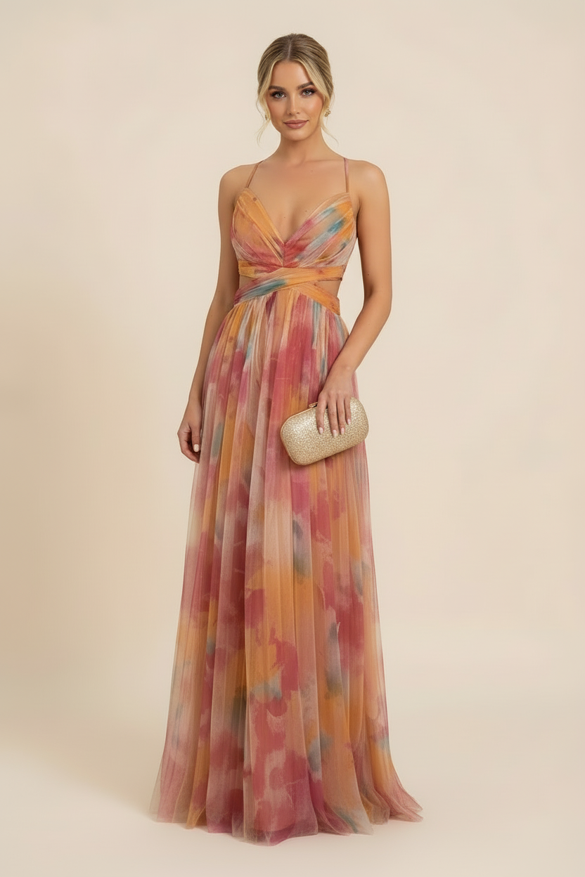 Draped Sleeveless Flowing Maxi Dress