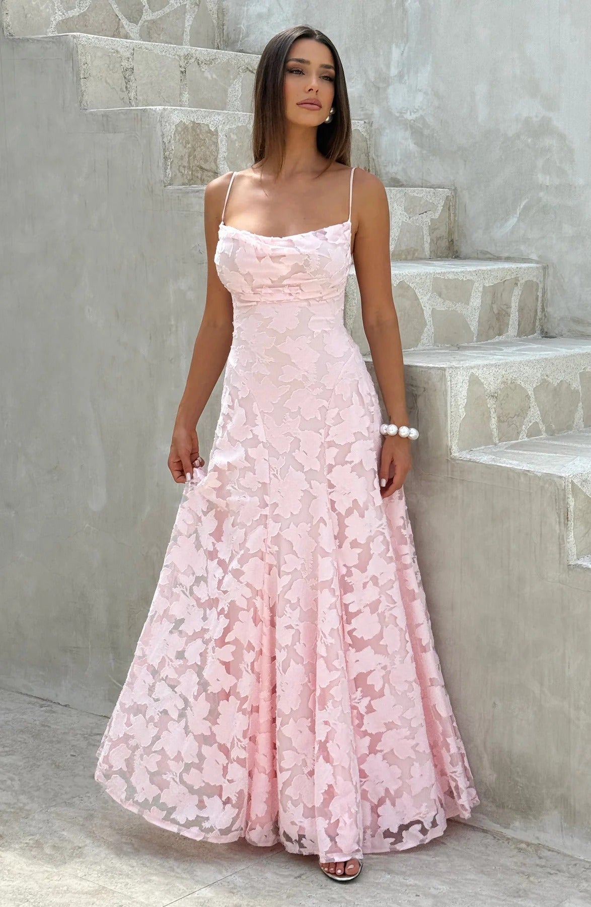 Floral Jacquard Sleeveless Maxi Dress