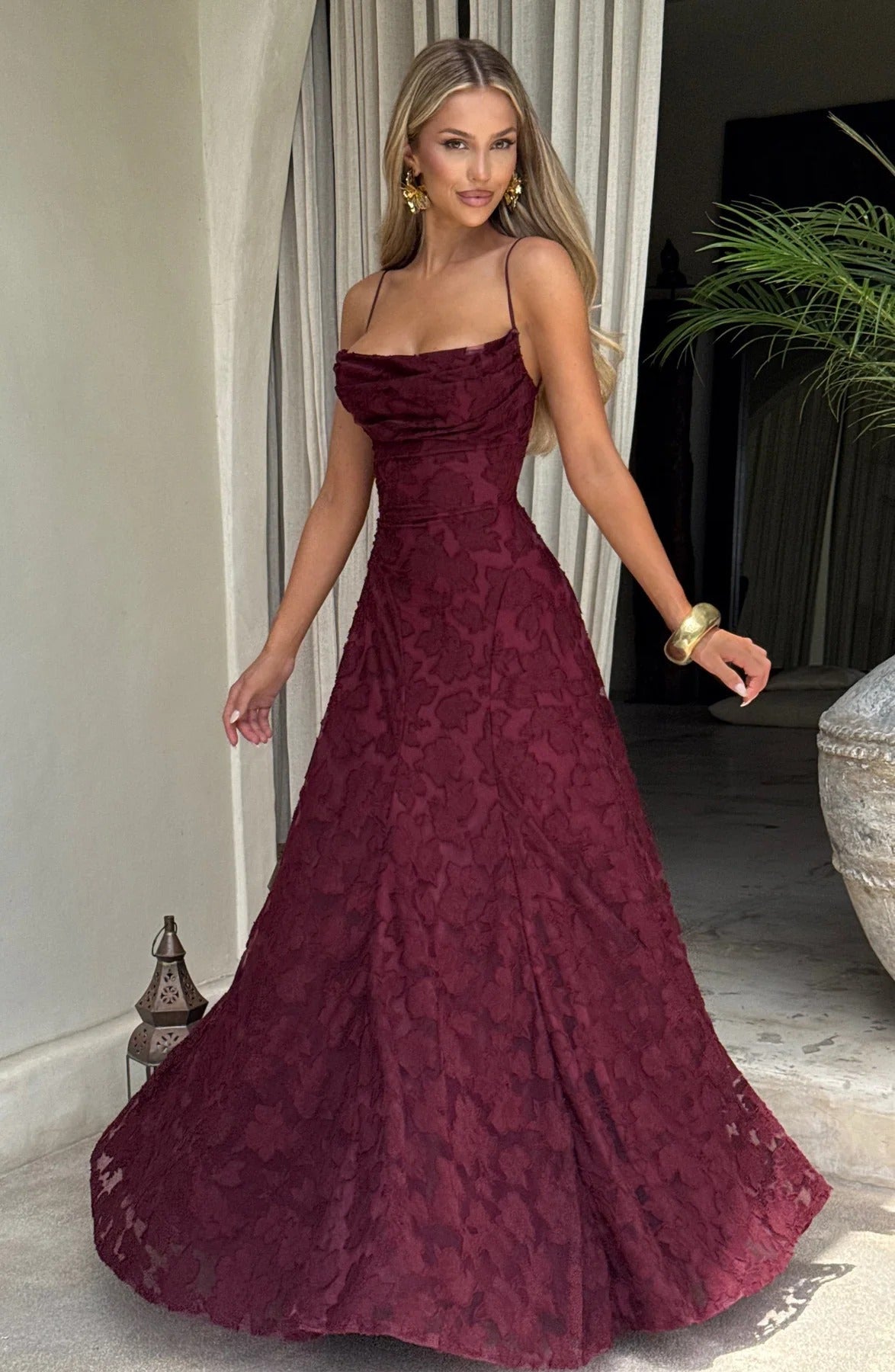 Floral Jacquard Sleeveless Maxi Dress