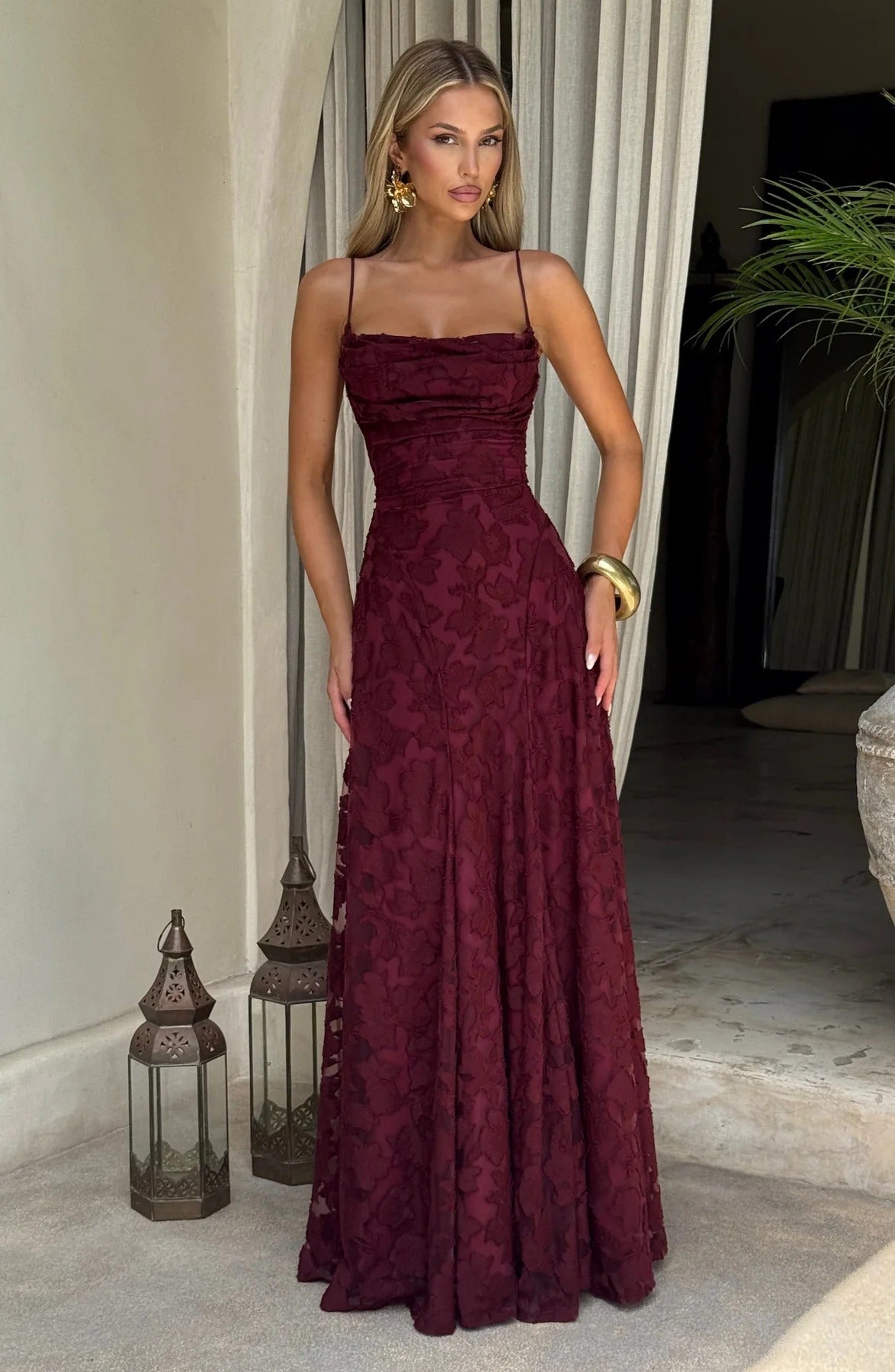 Floral Jacquard Sleeveless Maxi Dress