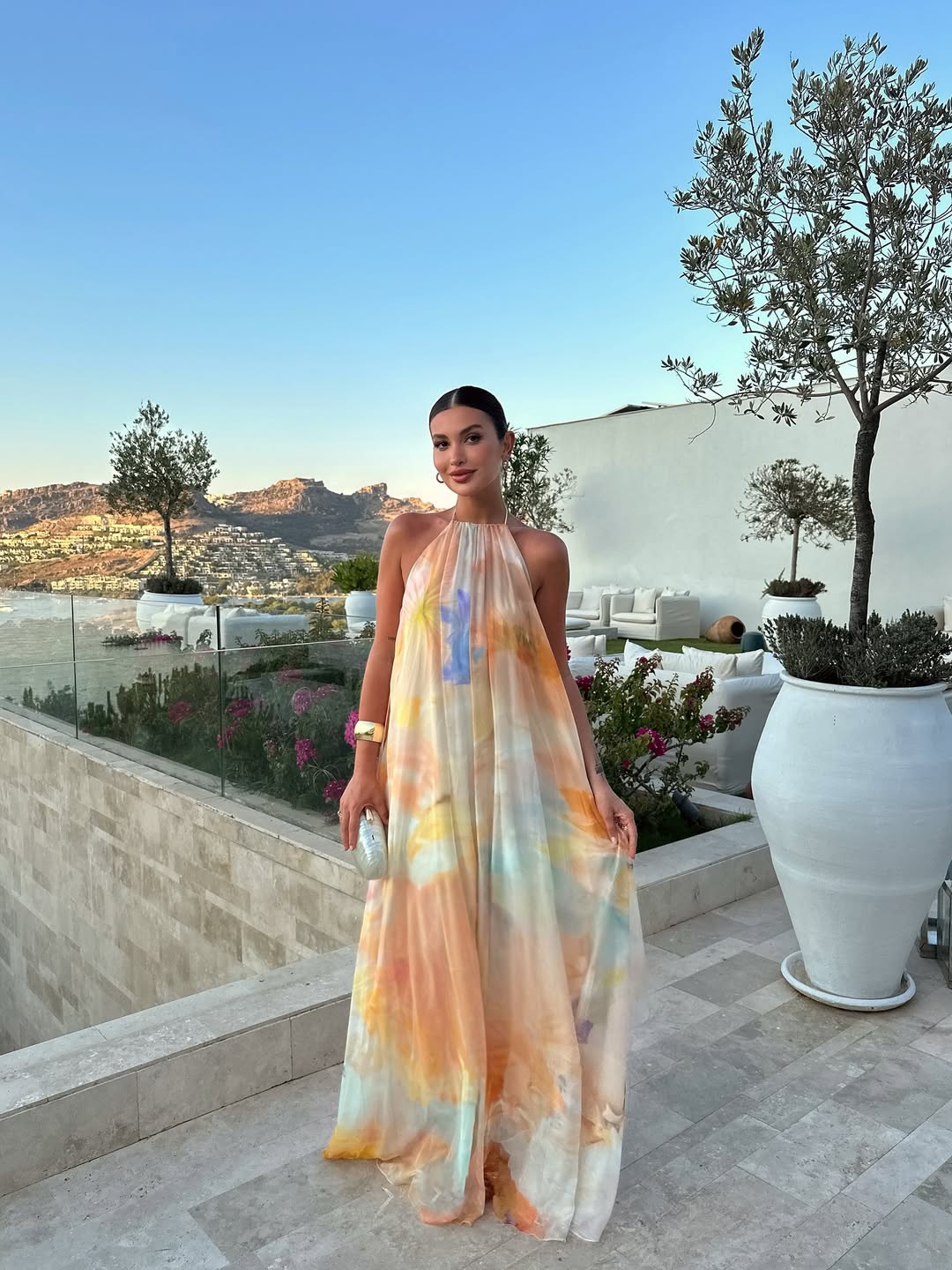 Printed Halter Maxi Dress With Backless Design