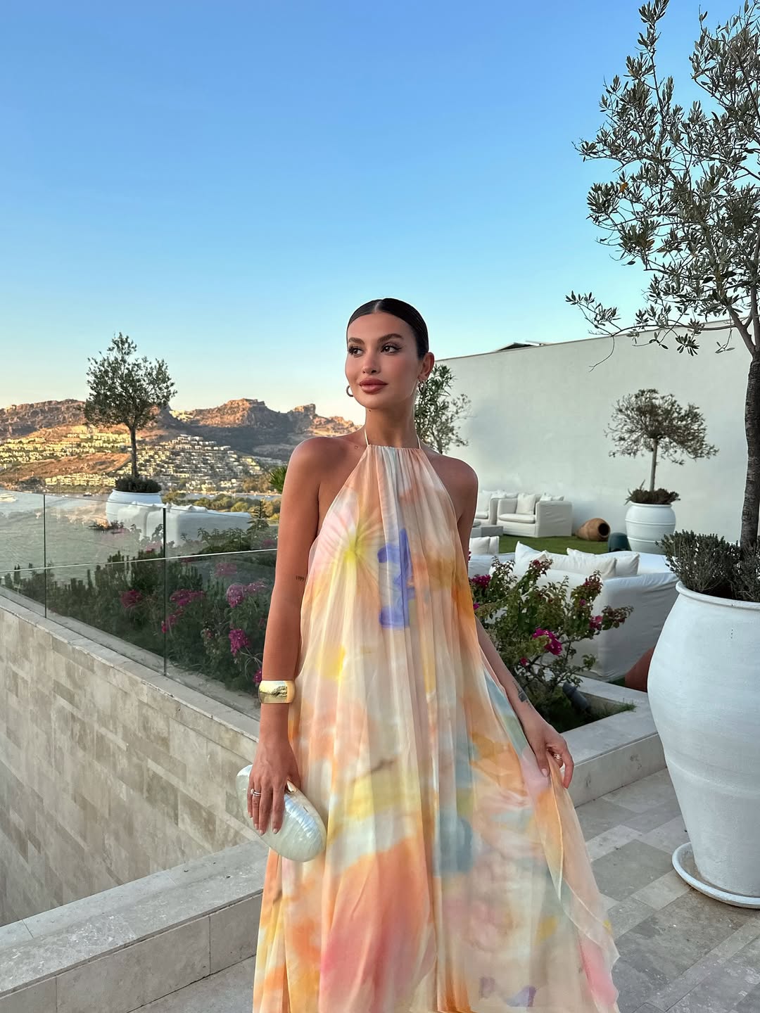 Printed Halter Maxi Dress With Backless Design