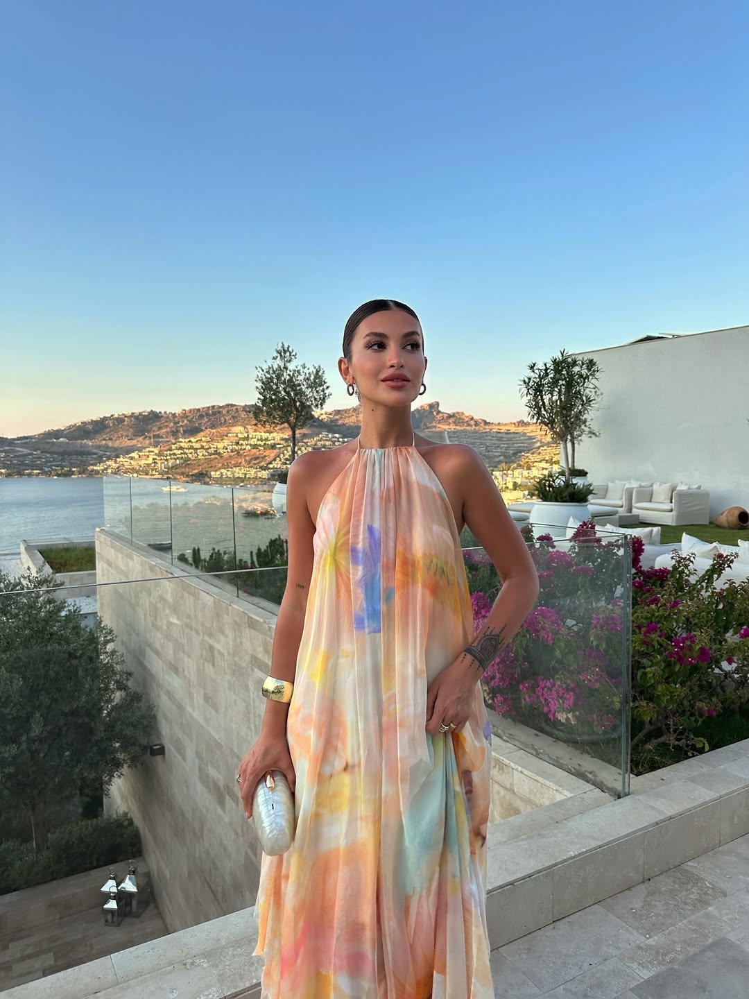 Printed Halter Maxi Dress With Backless Design
