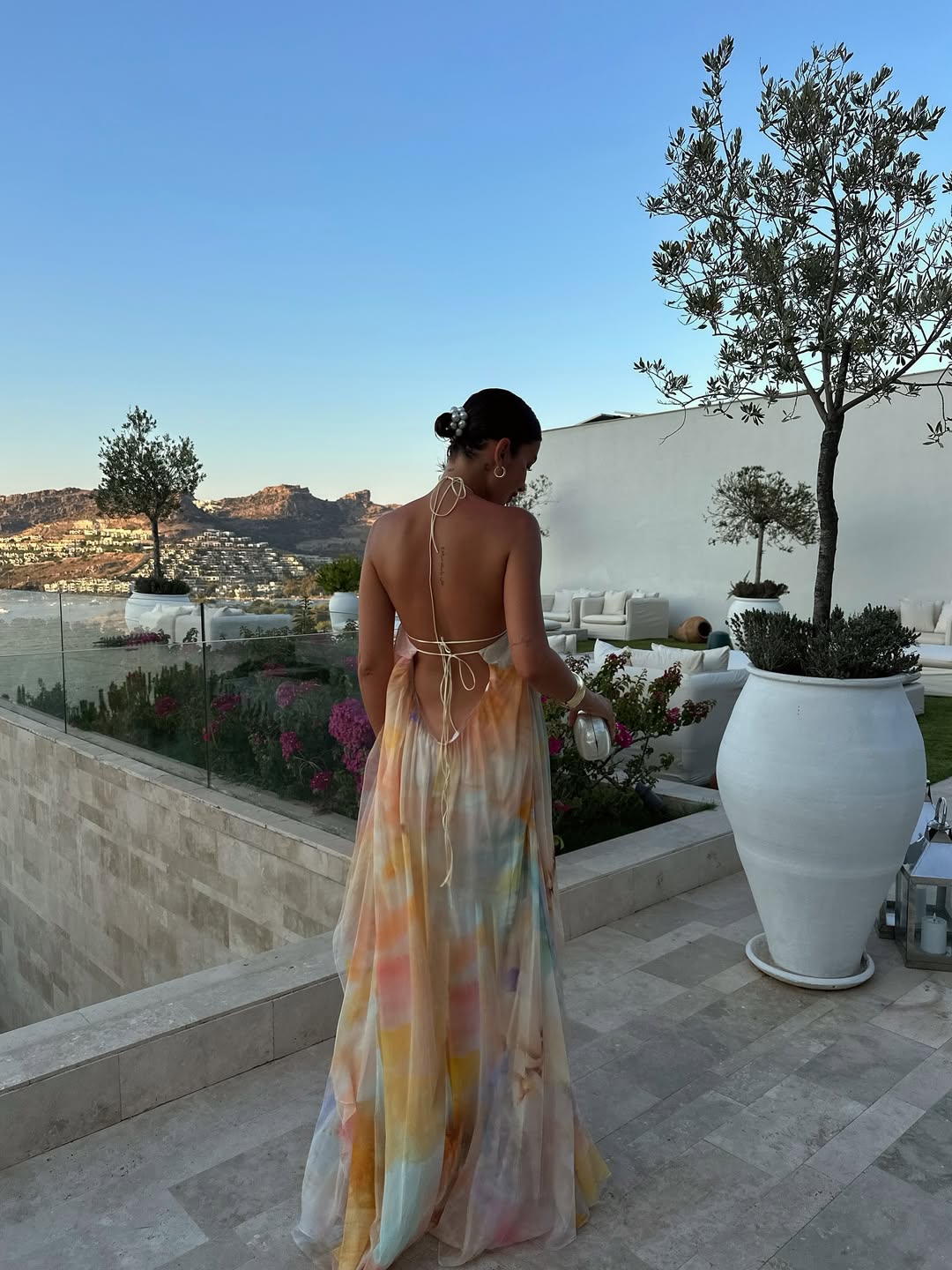 Printed Halter Maxi Dress With Backless Design