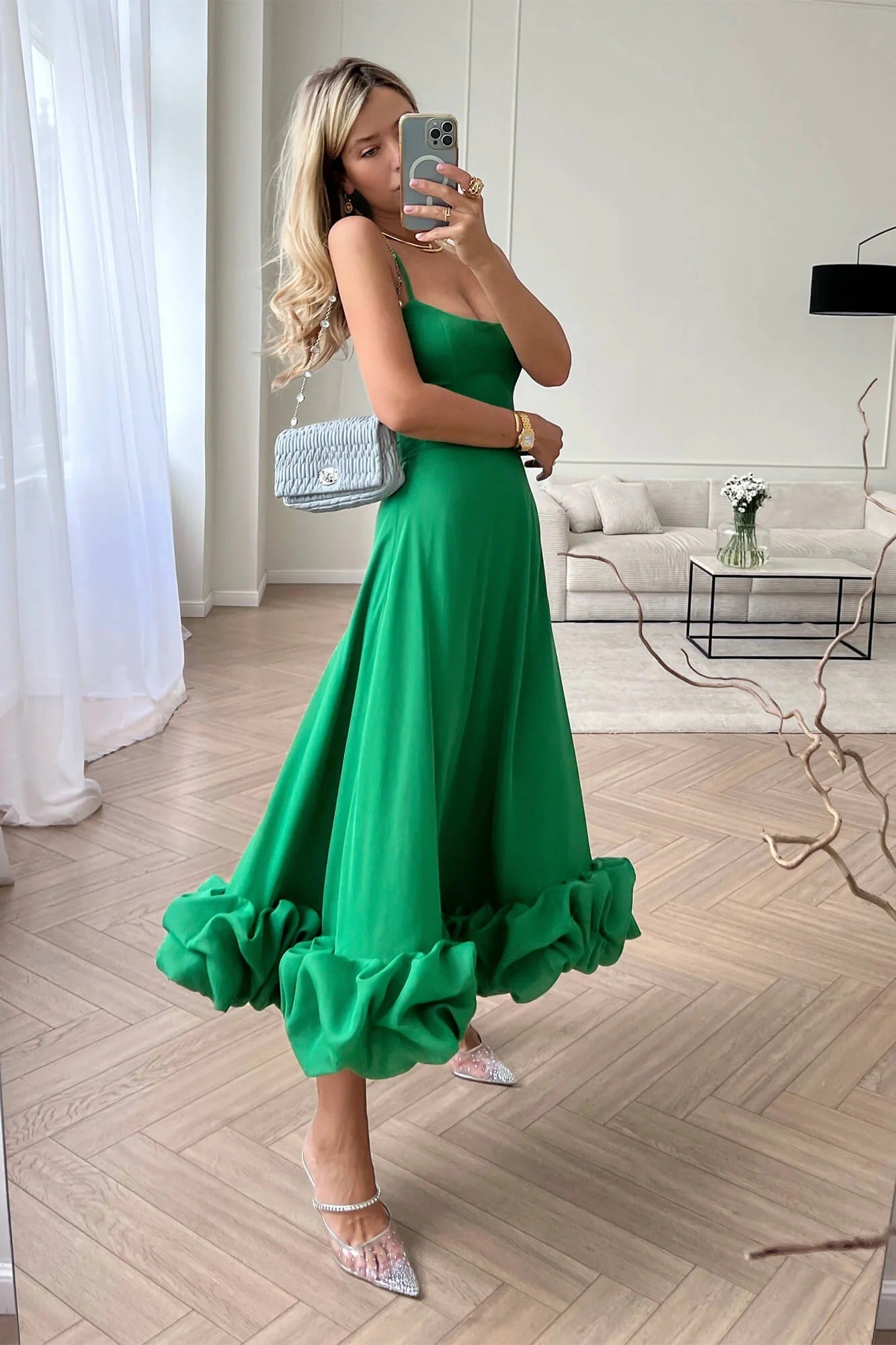 Sleeveless Defined-Waist Twirl Midi Dress
