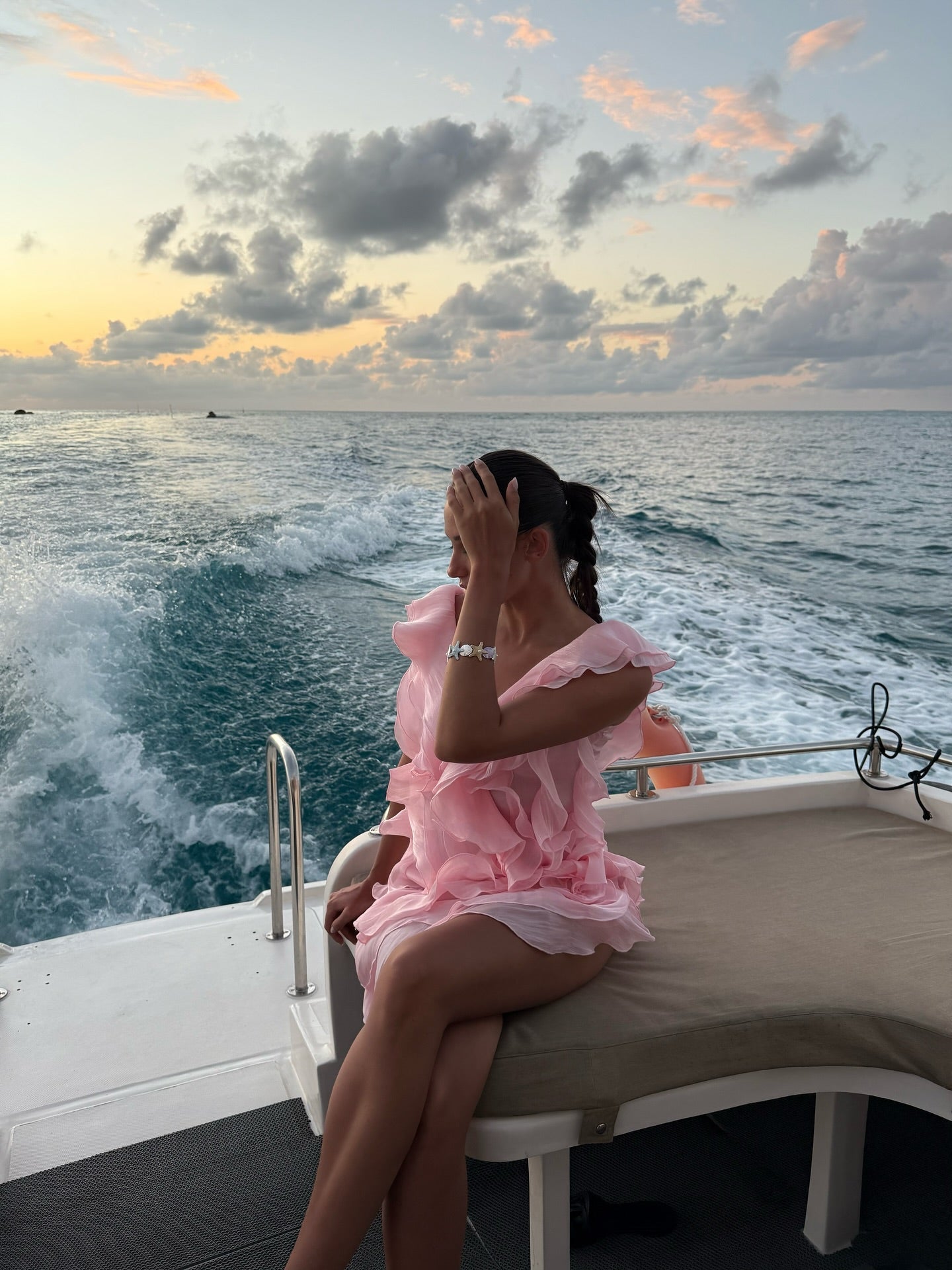 Off-Shoulder V-Neck Ruffled Mini Dress
