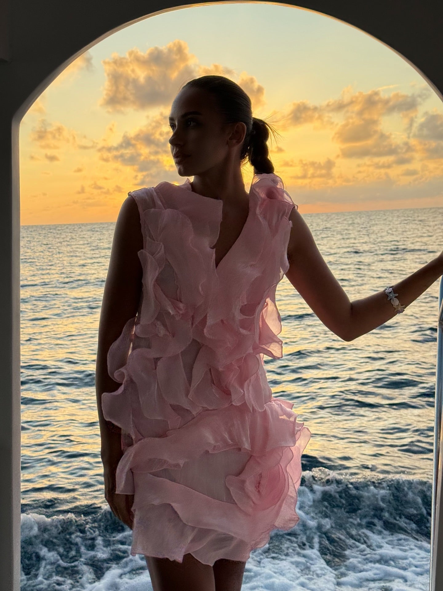 Off-Shoulder V-Neck Ruffled Mini Dress