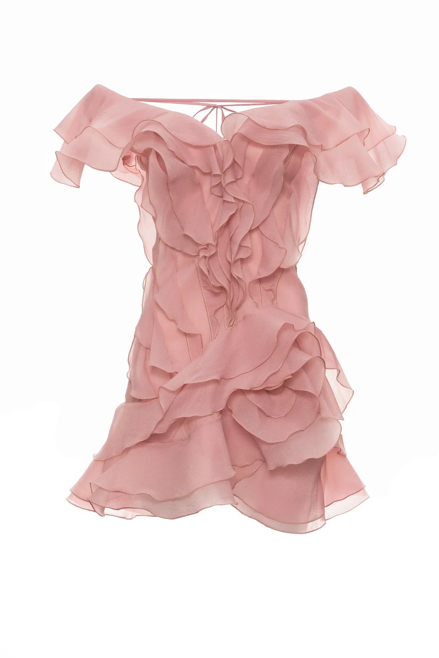 Off-Shoulder V-Neck Ruffled Mini Dress