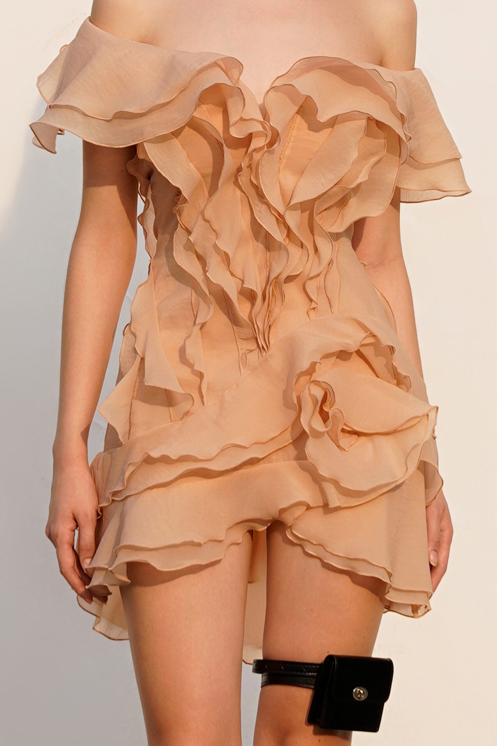 Off-Shoulder V-Neck Ruffled Mini Dress