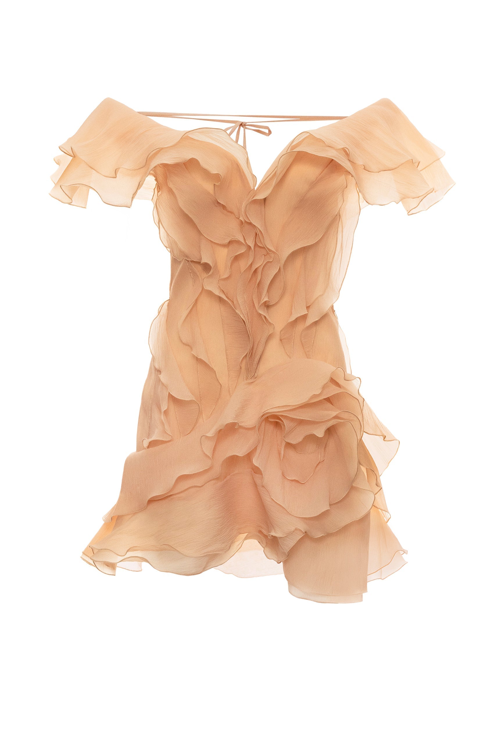 Off-Shoulder V-Neck Ruffled Mini Dress