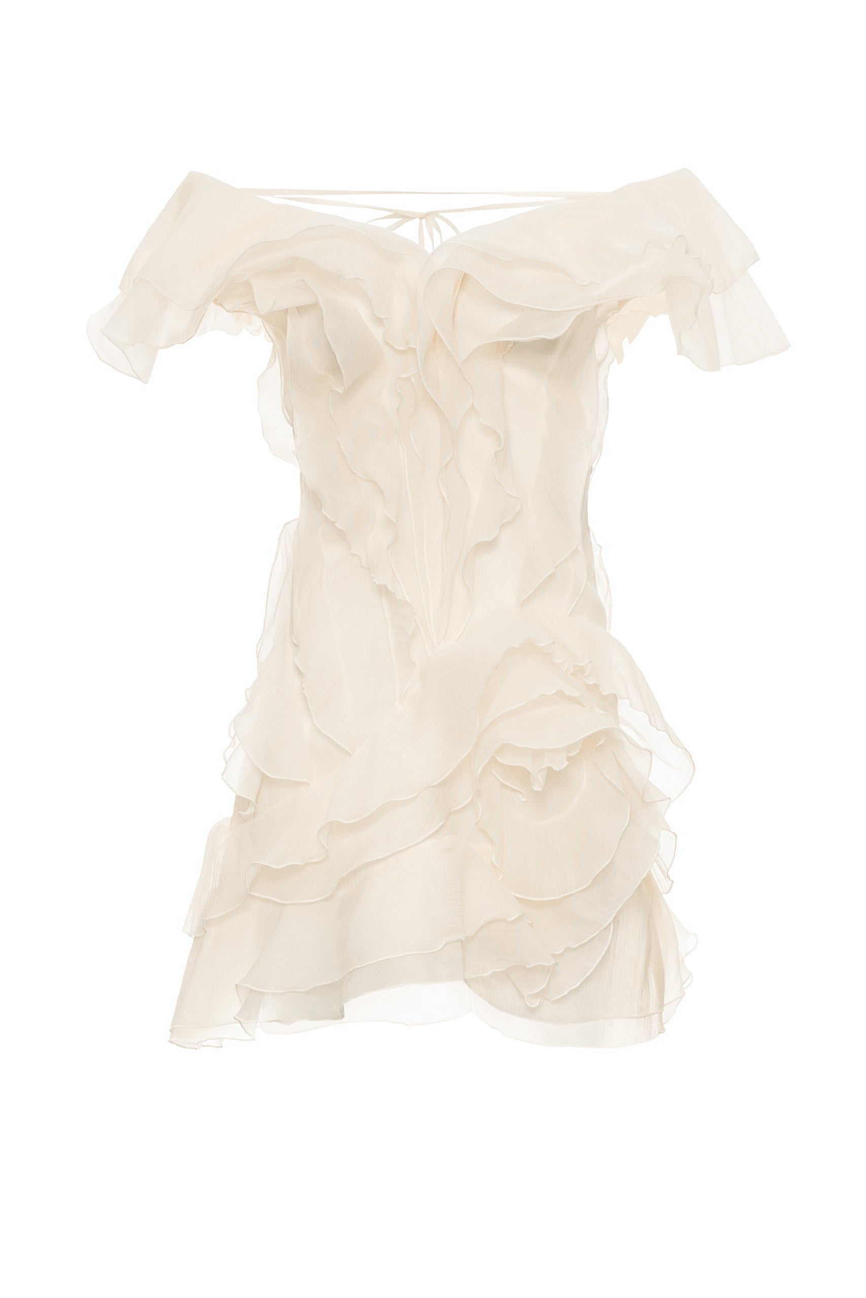 Off-Shoulder V-Neck Ruffled Mini Dress