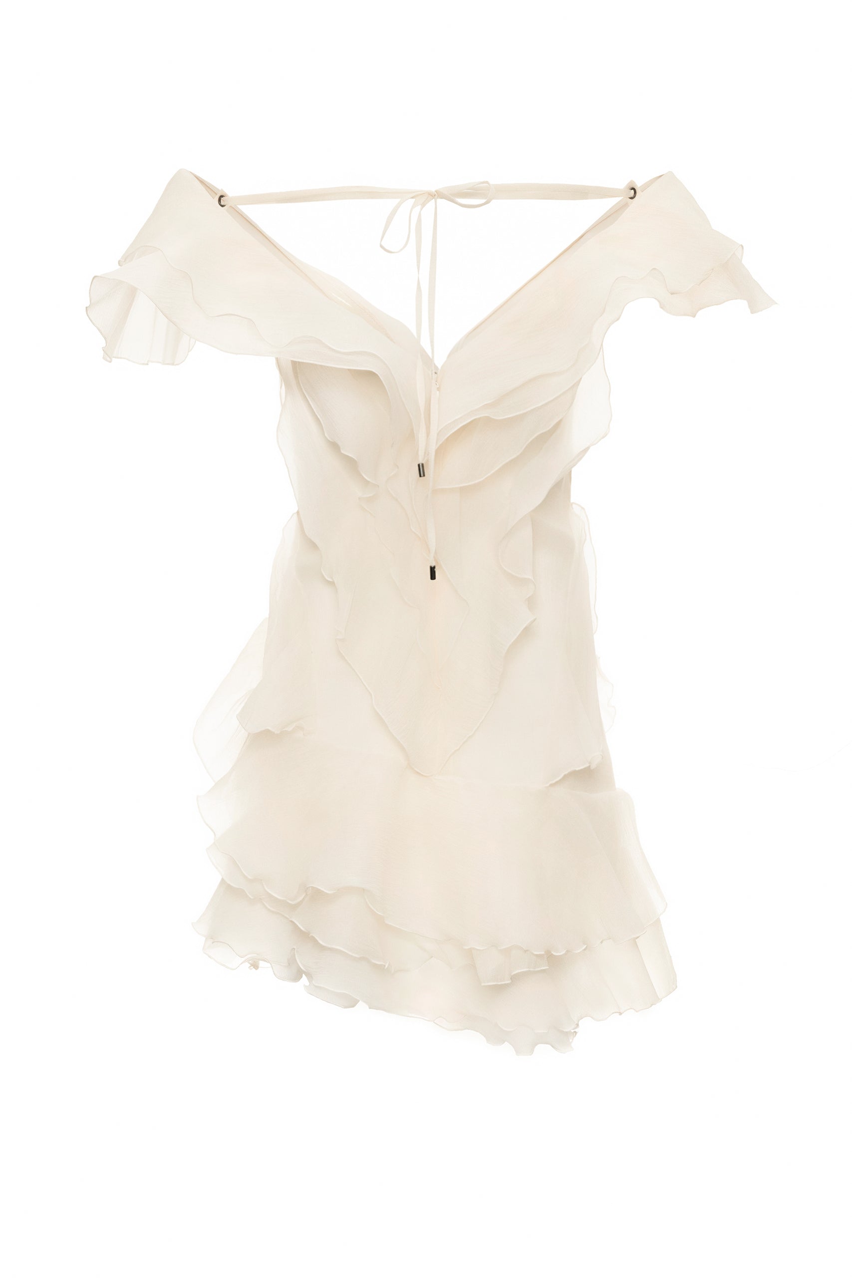 Off-Shoulder V-Neck Ruffled Mini Dress