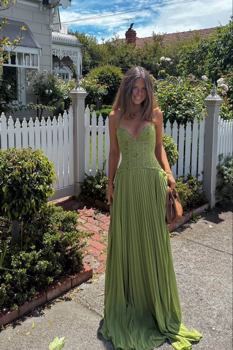 Halterneck Lace Corset Pleated Maxi Dress