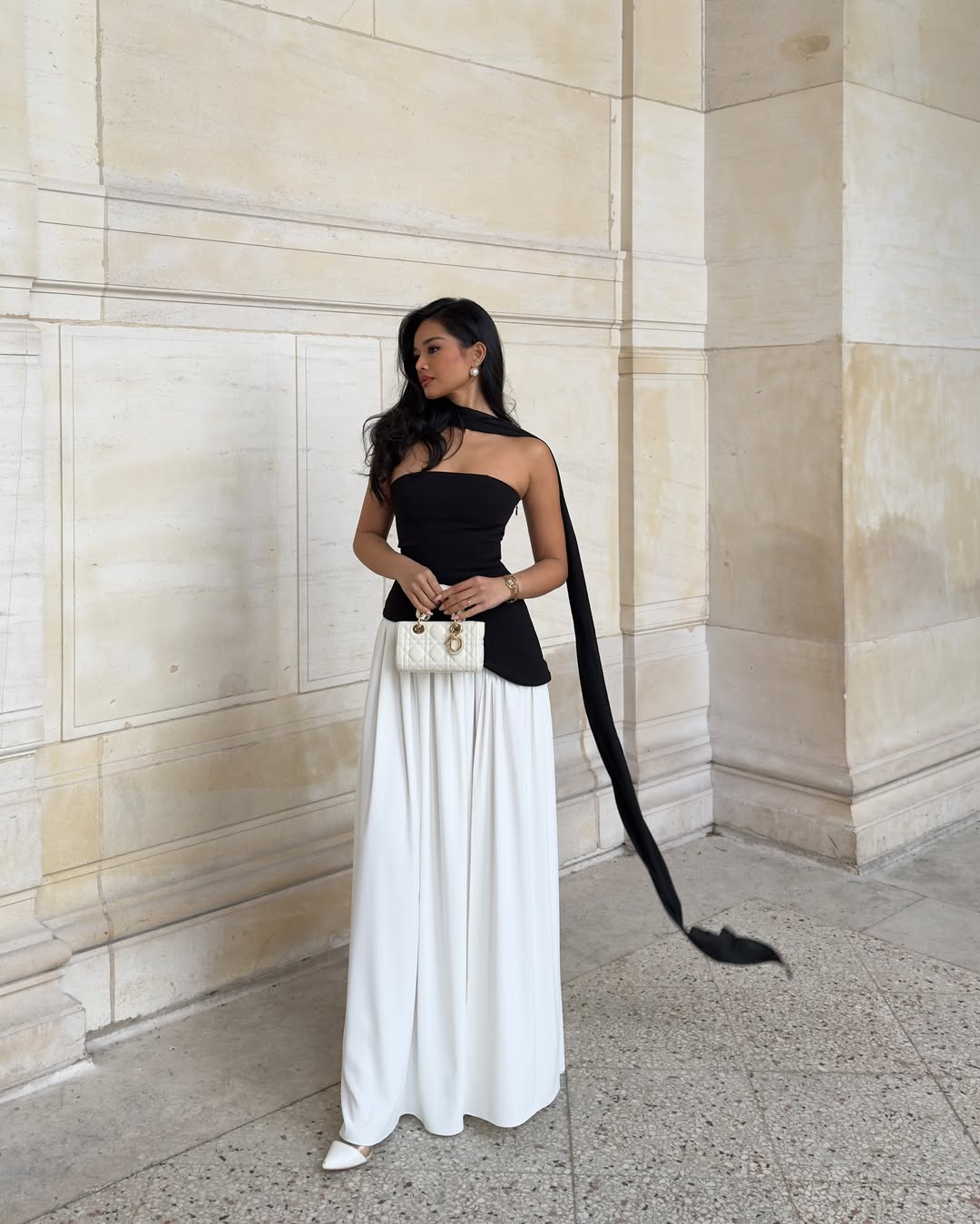 Strapless Maxi Dress With High Slit and Scarf