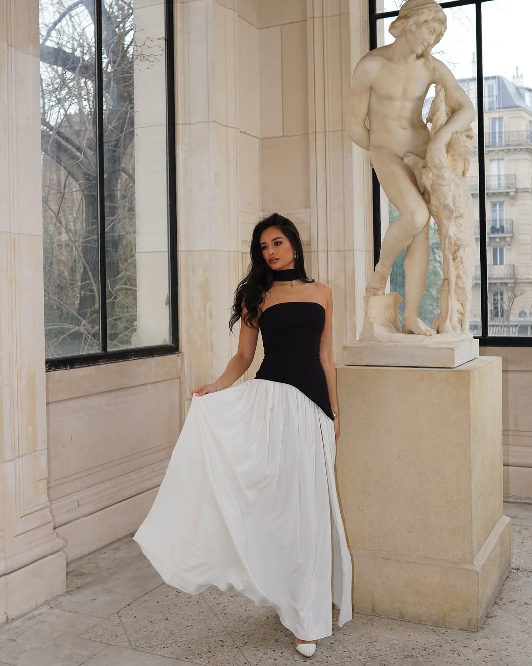 Strapless Maxi Dress With High Slit and Scarf