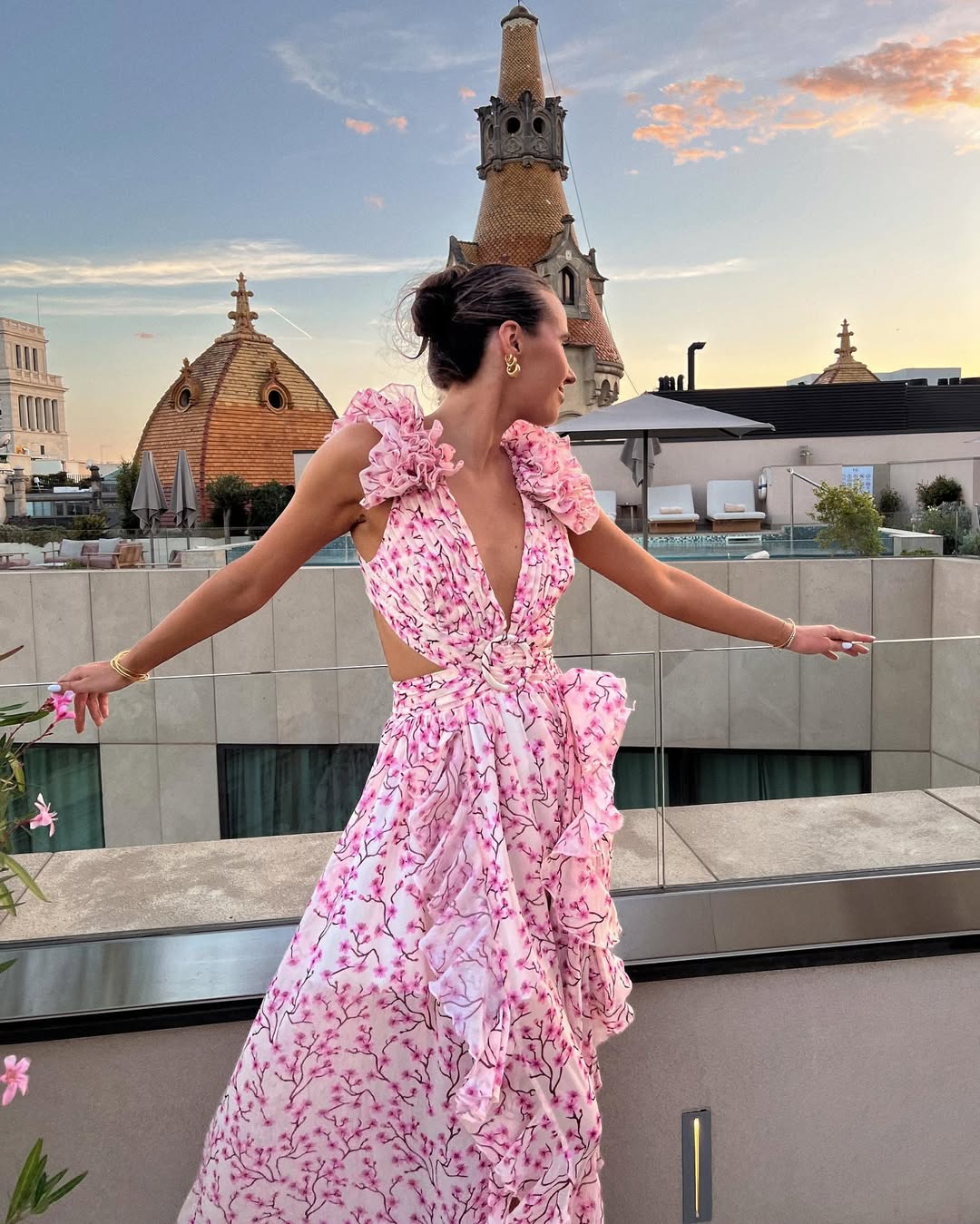 Chiffon Cut-Out Maxi Dress With Lace-Up Back