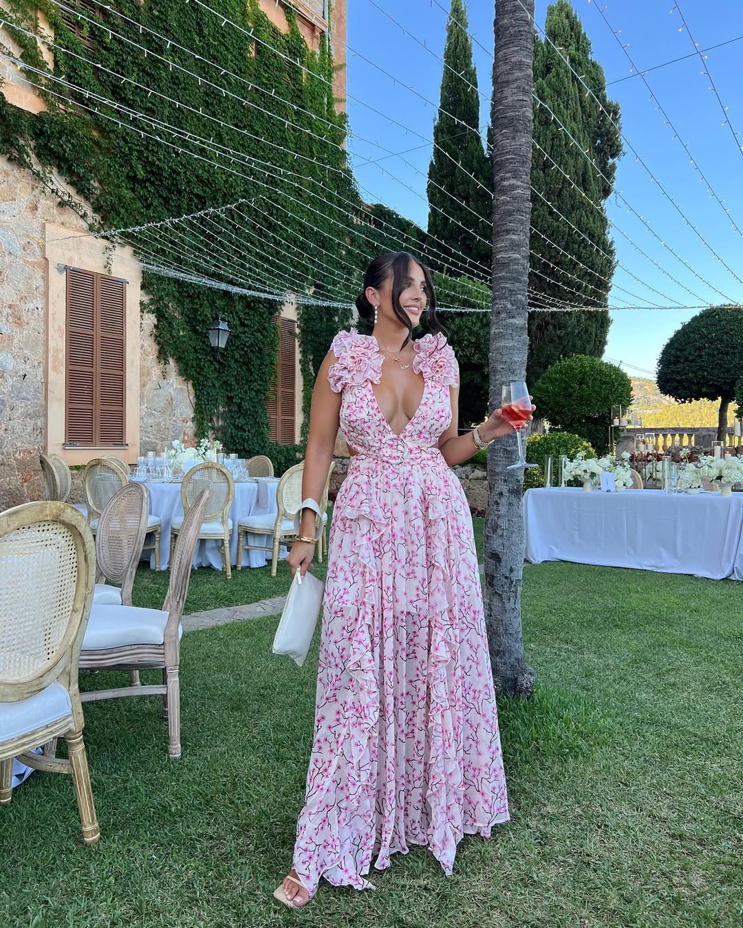 Chiffon Cut-Out Maxi Dress With Lace-Up Back