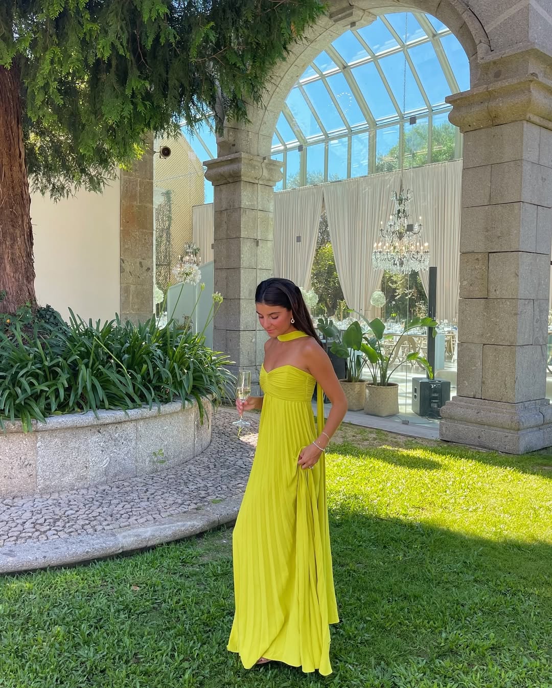 Ruched Bodice Strapless Pleated Maxi Dress