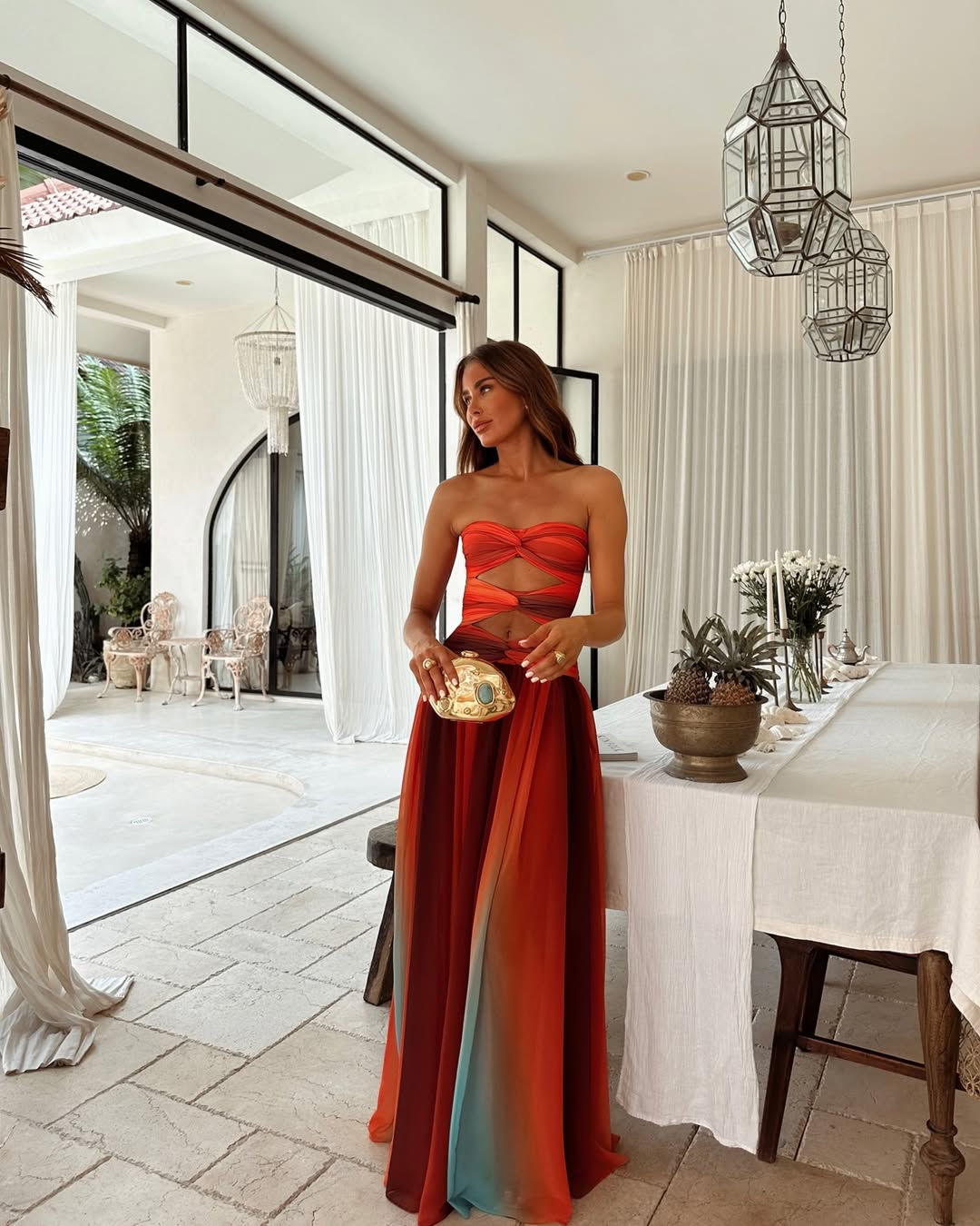 Strapless A-Line Maxi Dress With Mesh Cut-Out Detail