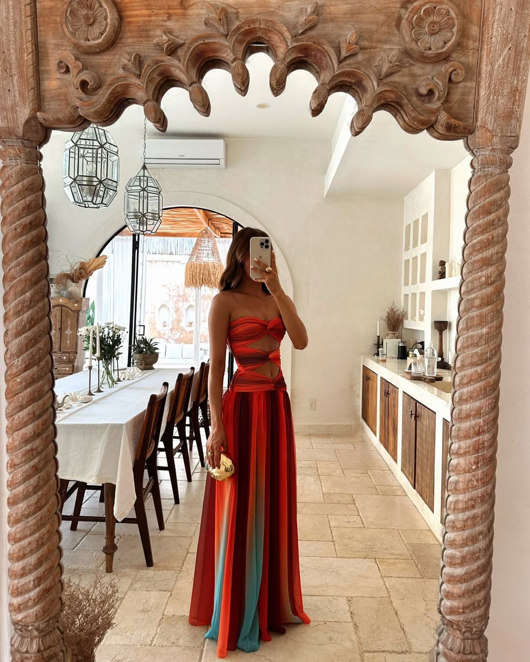 Strapless A-Line Maxi Dress With Mesh Cut-Out Detail