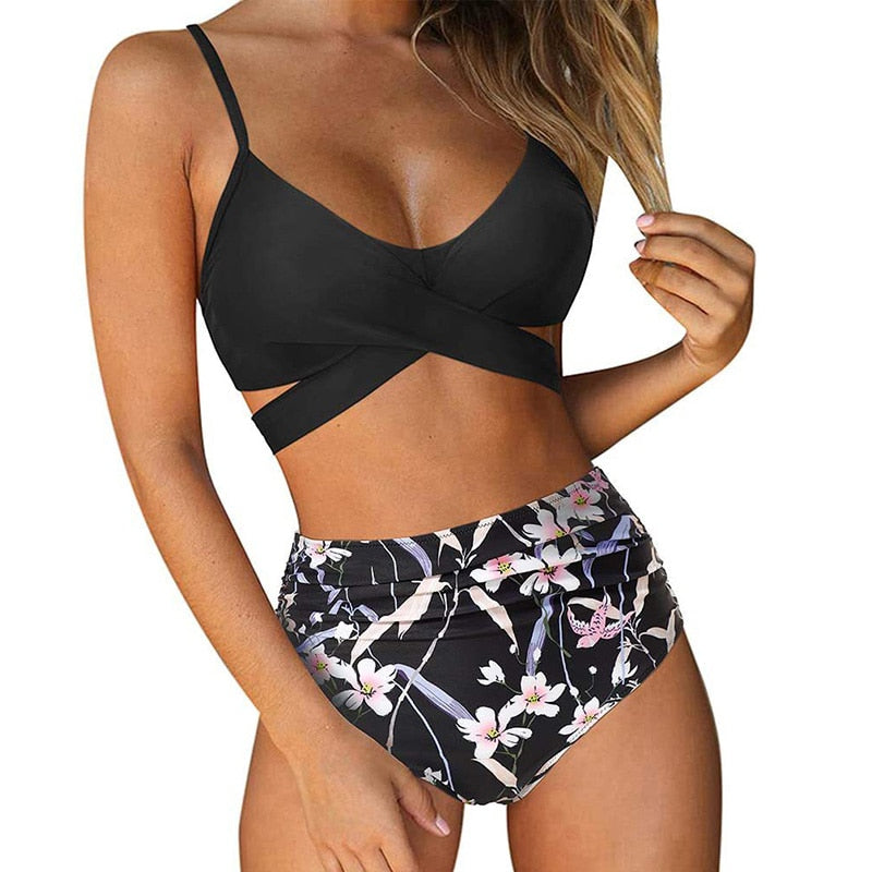 Belle High-Waisted Bikini Set with Mix-and-Match Colors