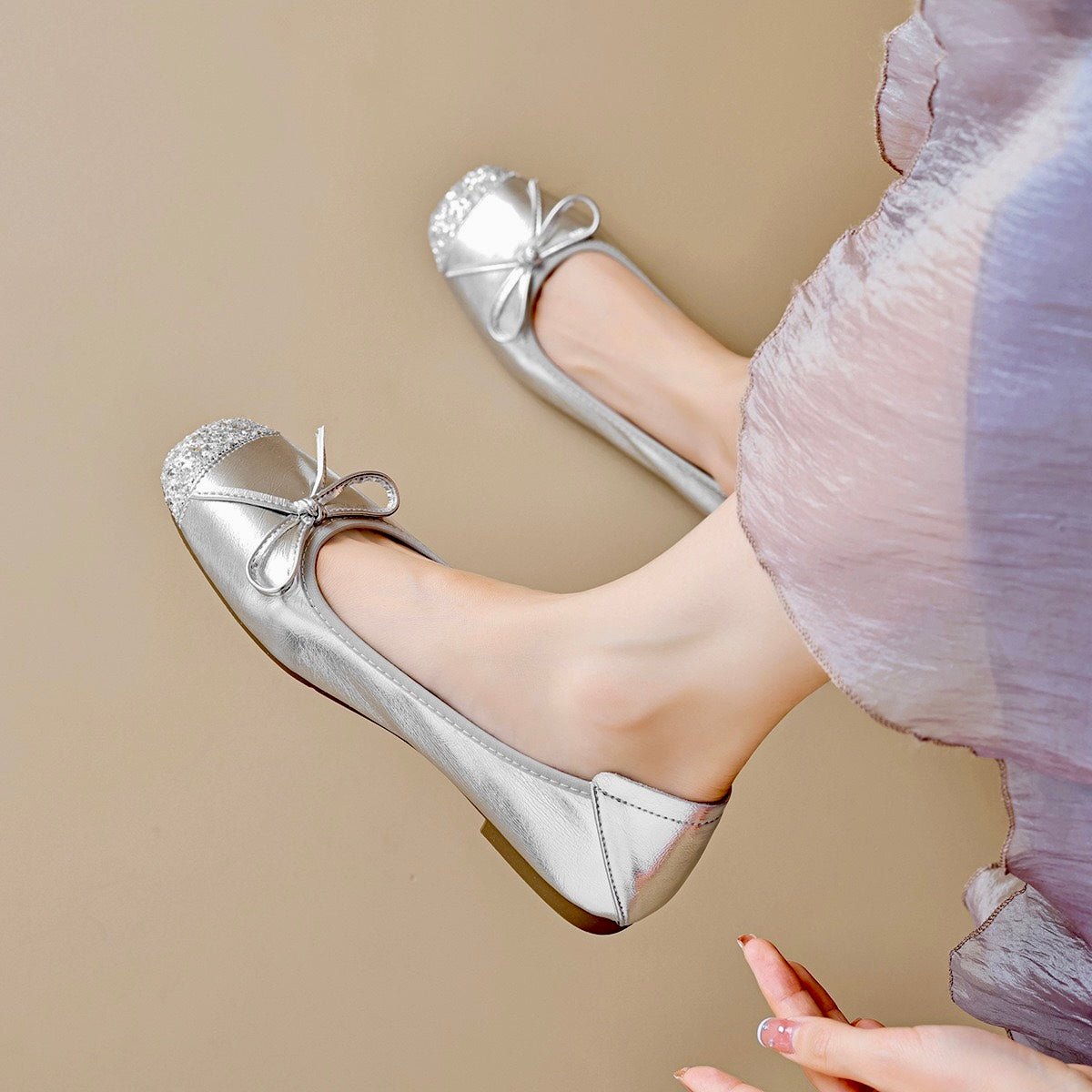 Square Toe Bow Ballet Flats