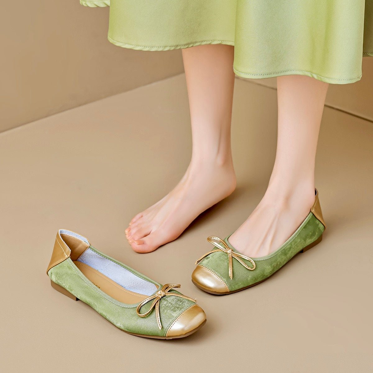 Square Toe Bow Ballet Flats