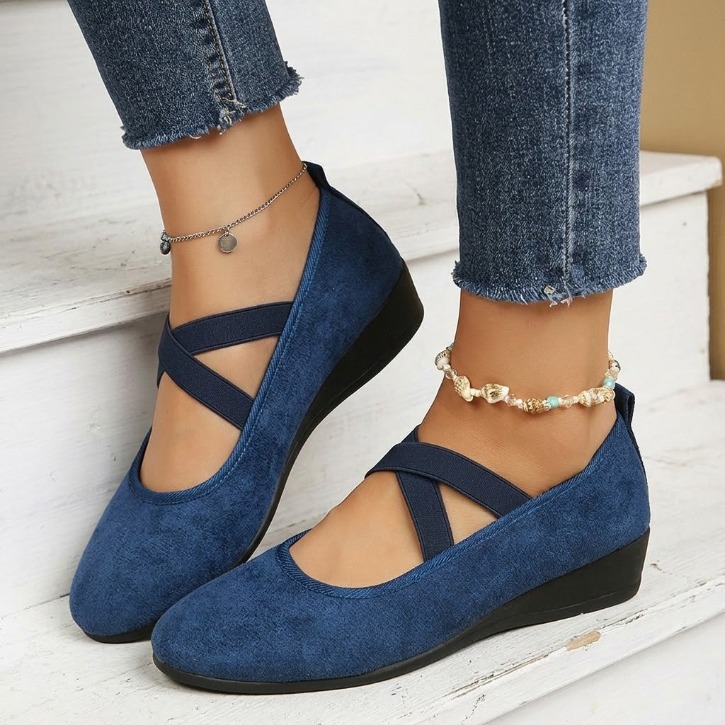 Cross Strap Suede Comfort Flats