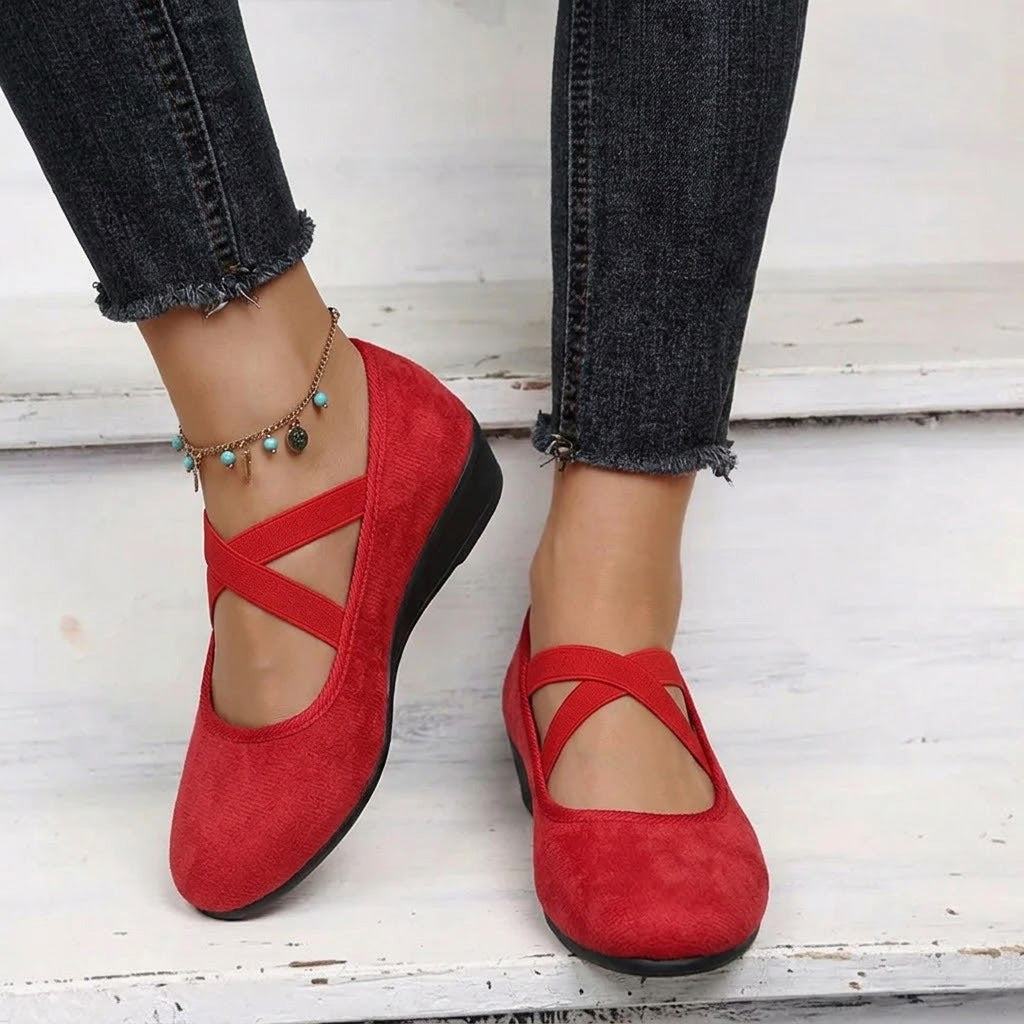 Cross Strap Suede Comfort Flats