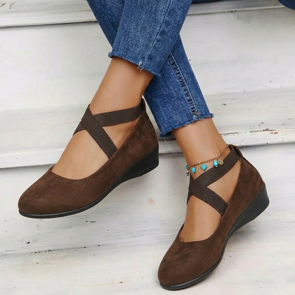Cross Strap Suede Comfort Flats