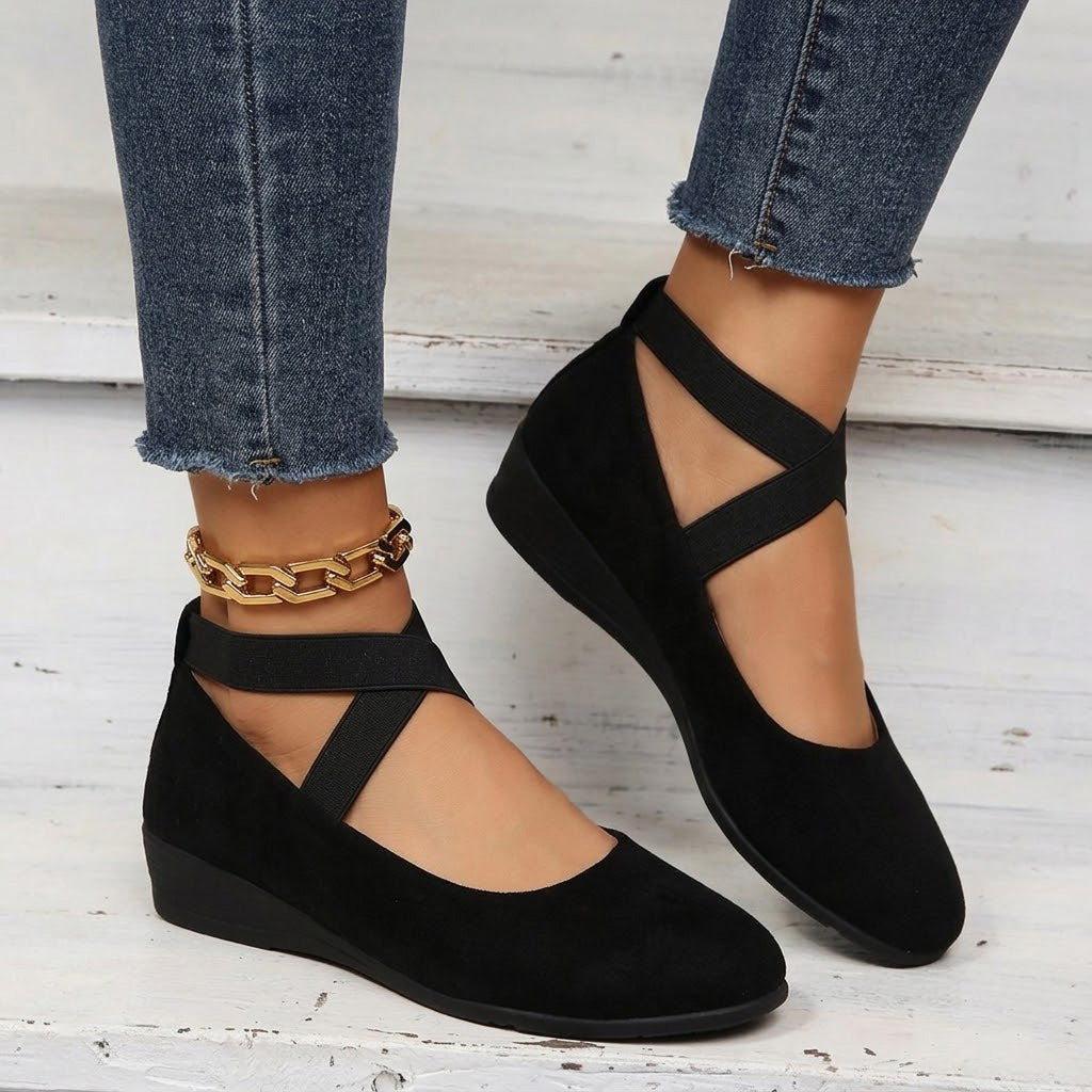 Cross Strap Suede Comfort Flats