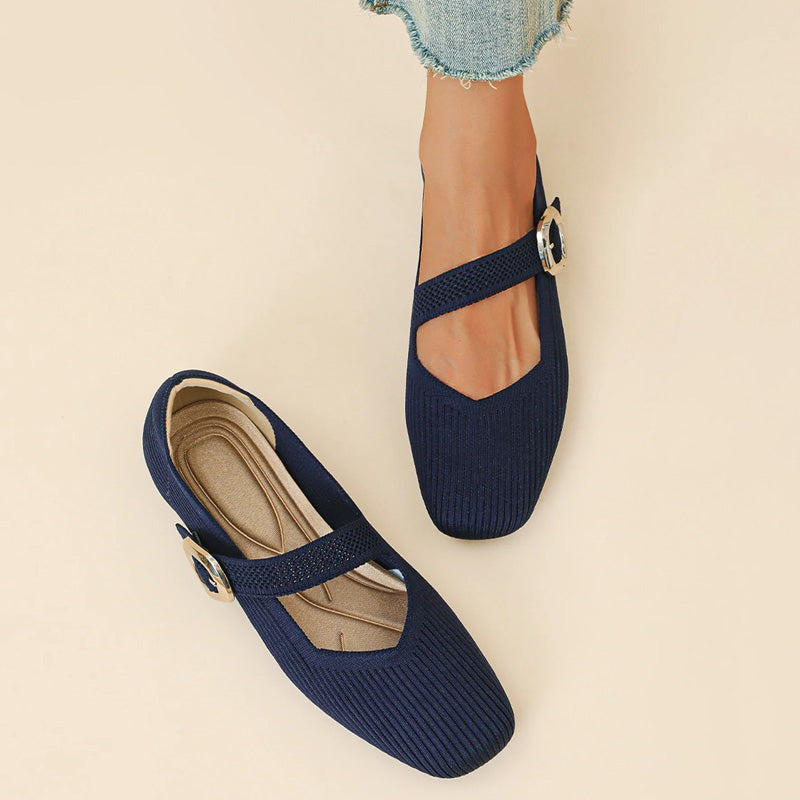 Orthopaedic Mary Jane Flats with Square Toe and Breathable Knit