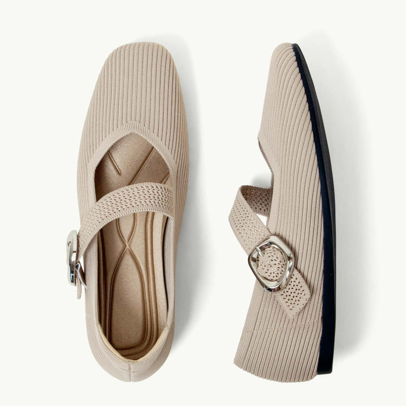 Orthopaedic Mary Jane Flats with Square Toe and Breathable Knit
