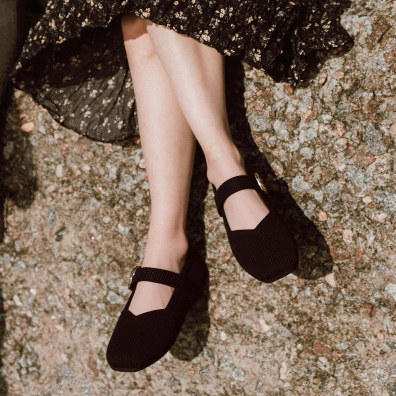 Orthopaedic Mary Jane Flats with Square Toe and Breathable Knit