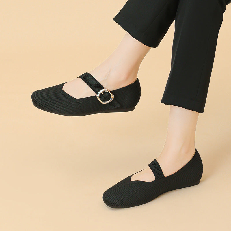 Orthopaedic Mary Jane Flats with Square Toe and Breathable Knit