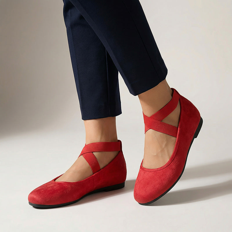 Cross Strap Suede Comfort Flats