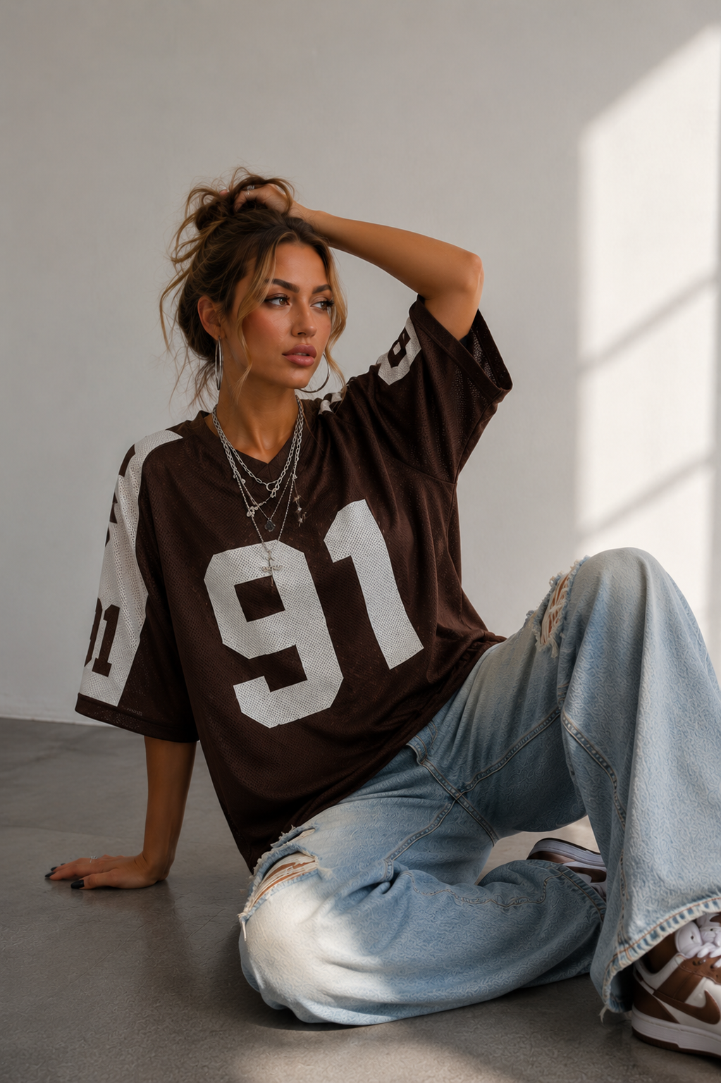 Oversized Varsity Number Print Jersey Top