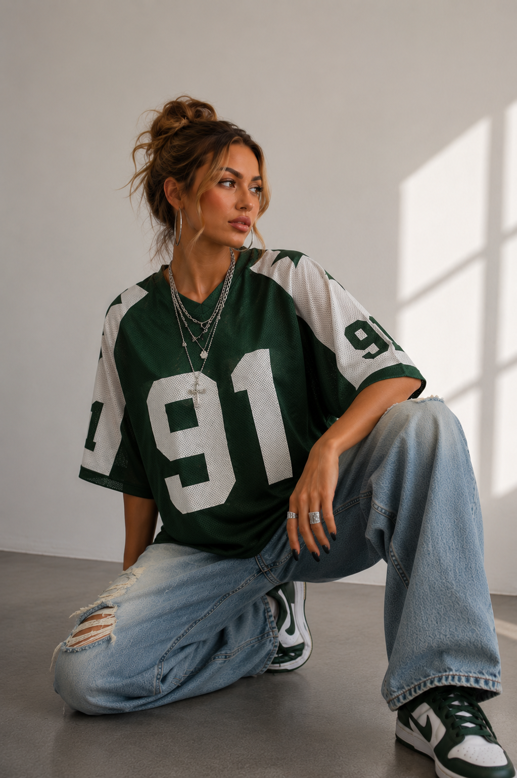 Oversized Varsity Number Print Jersey Top