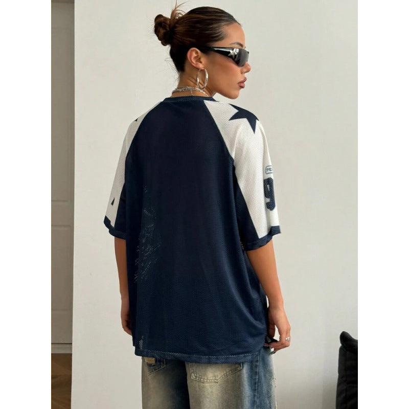 Oversized Varsity Number Print Jersey Top
