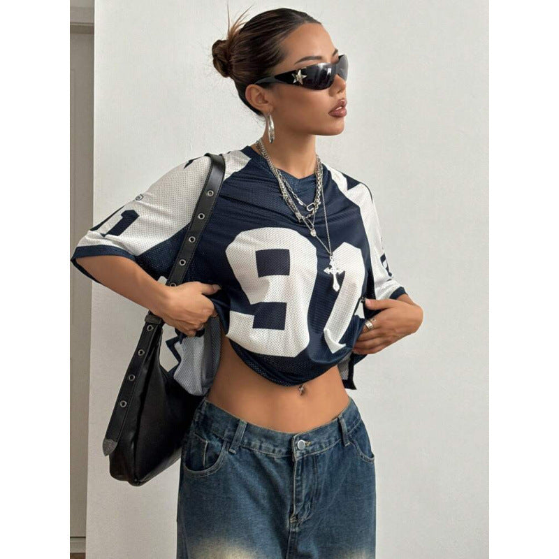 Oversized Varsity Number Print Jersey Top