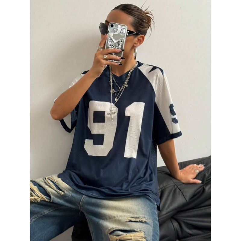 Oversized Varsity Number Print Jersey Top