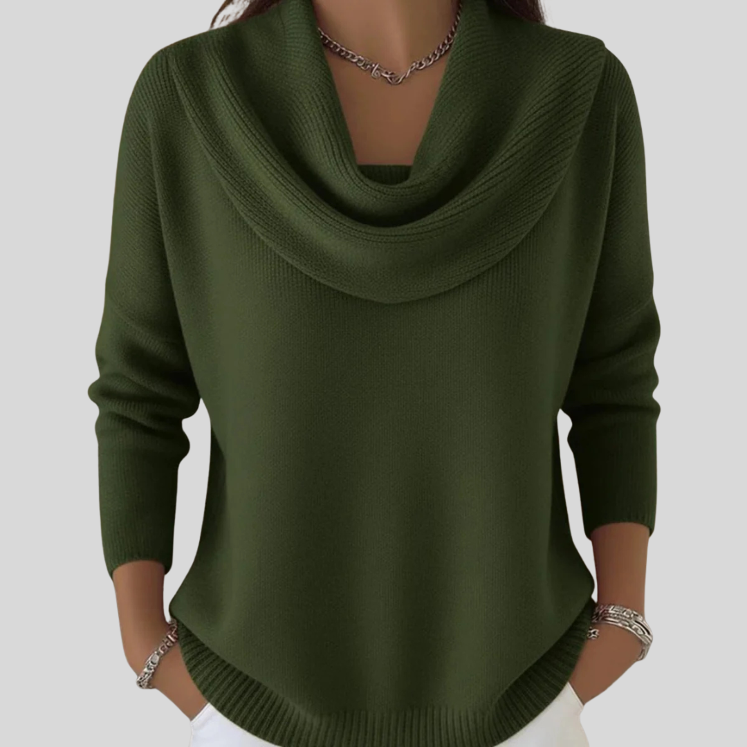 Cowl Neck Knit Jumper with Ribbed Hem