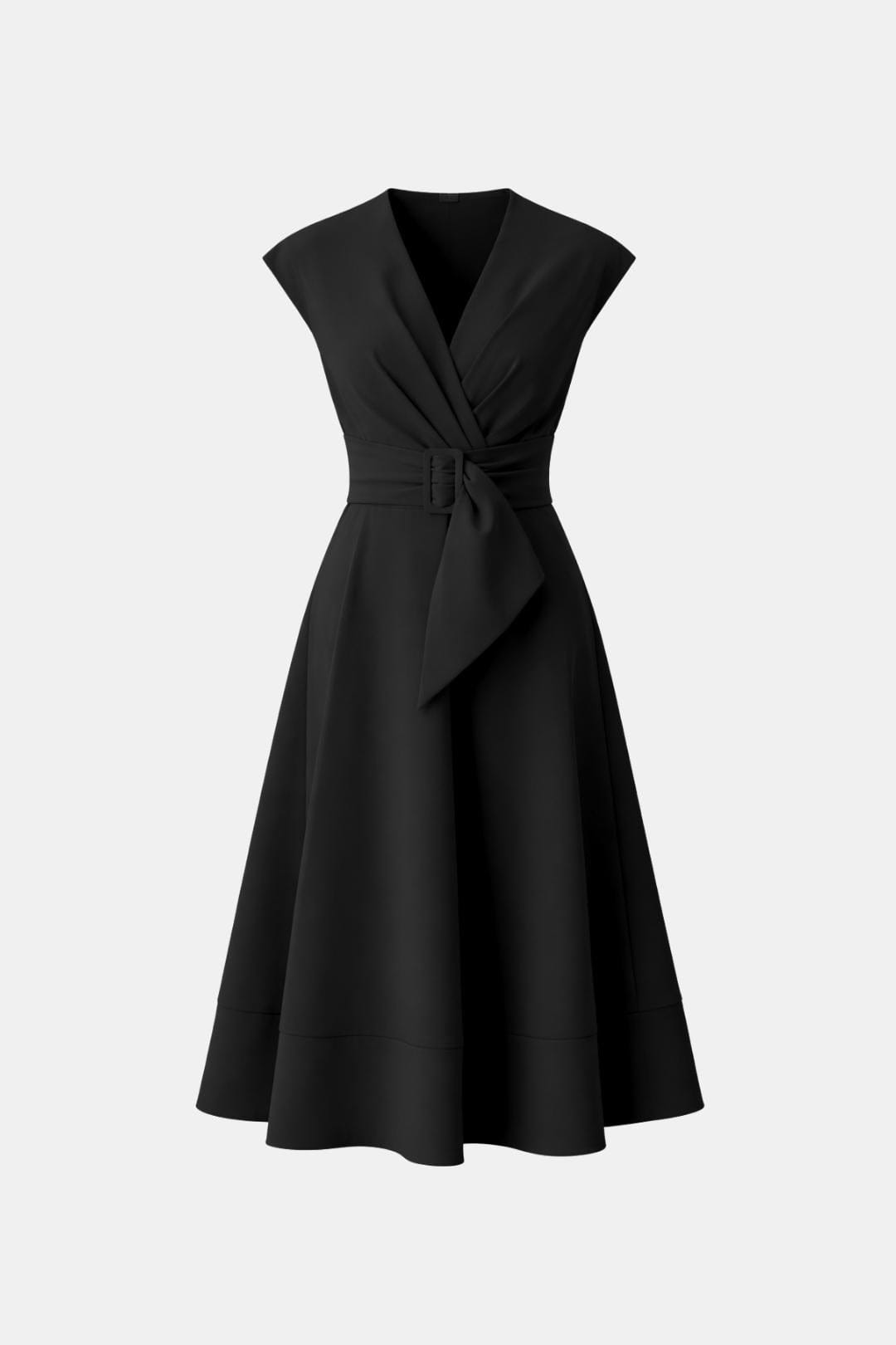 Women's Belted V-Neck Crepe Midi Dress