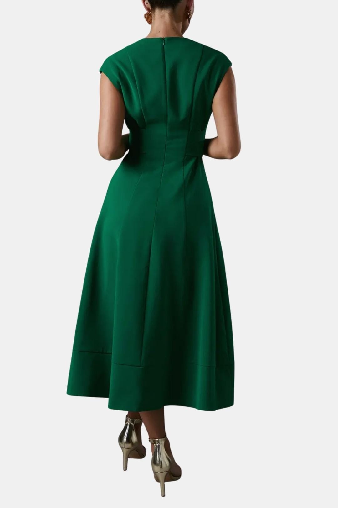 Women's Belted V-Neck Crepe Midi Dress