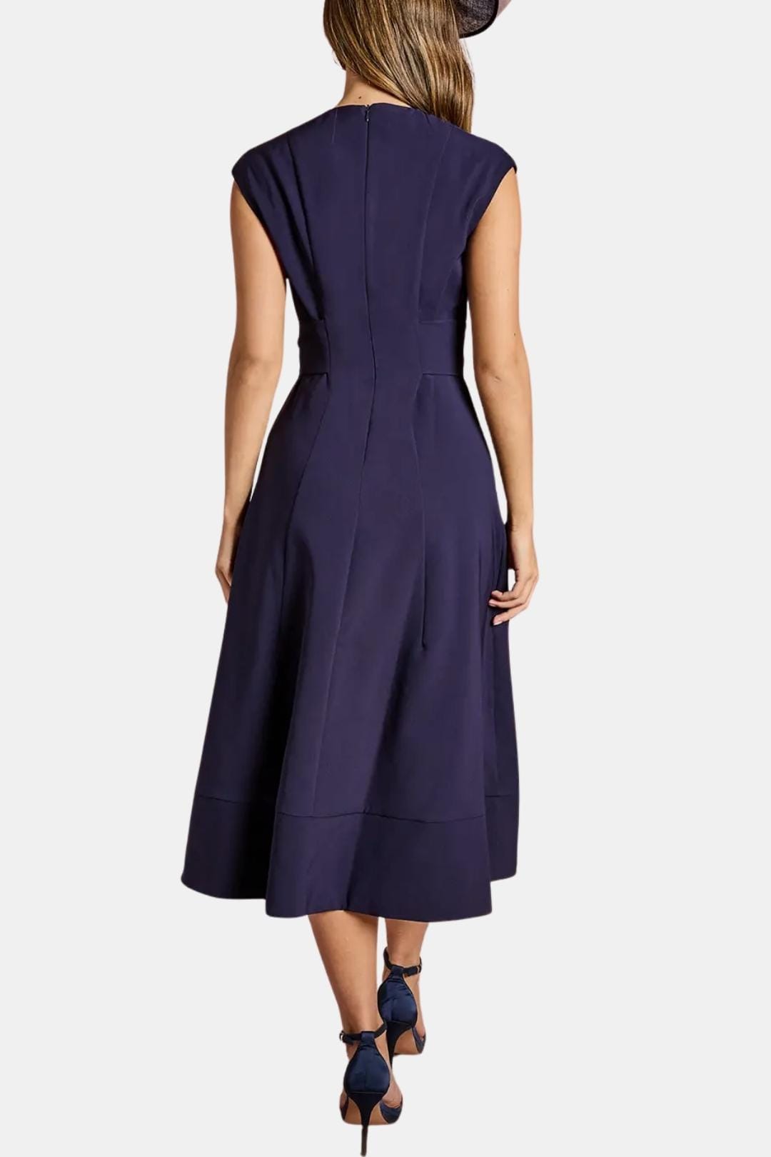 Women's Belted V-Neck Crepe Midi Dress