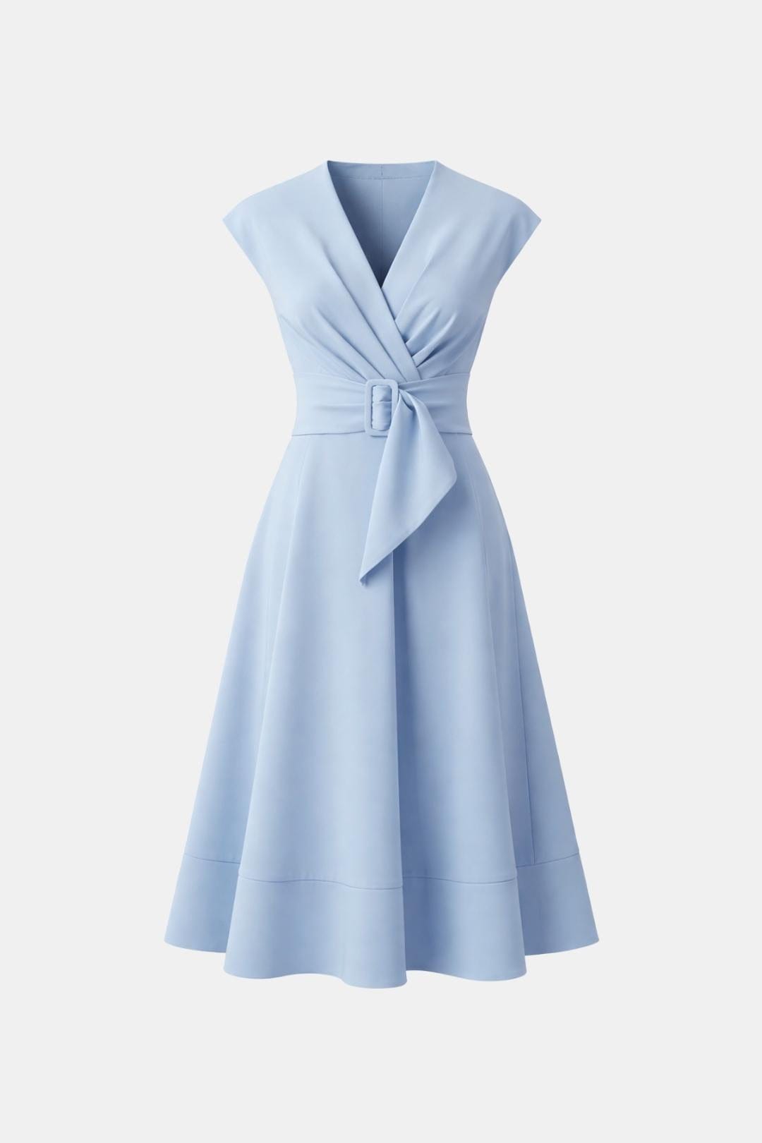 Women's Belted V-Neck Crepe Midi Dress
