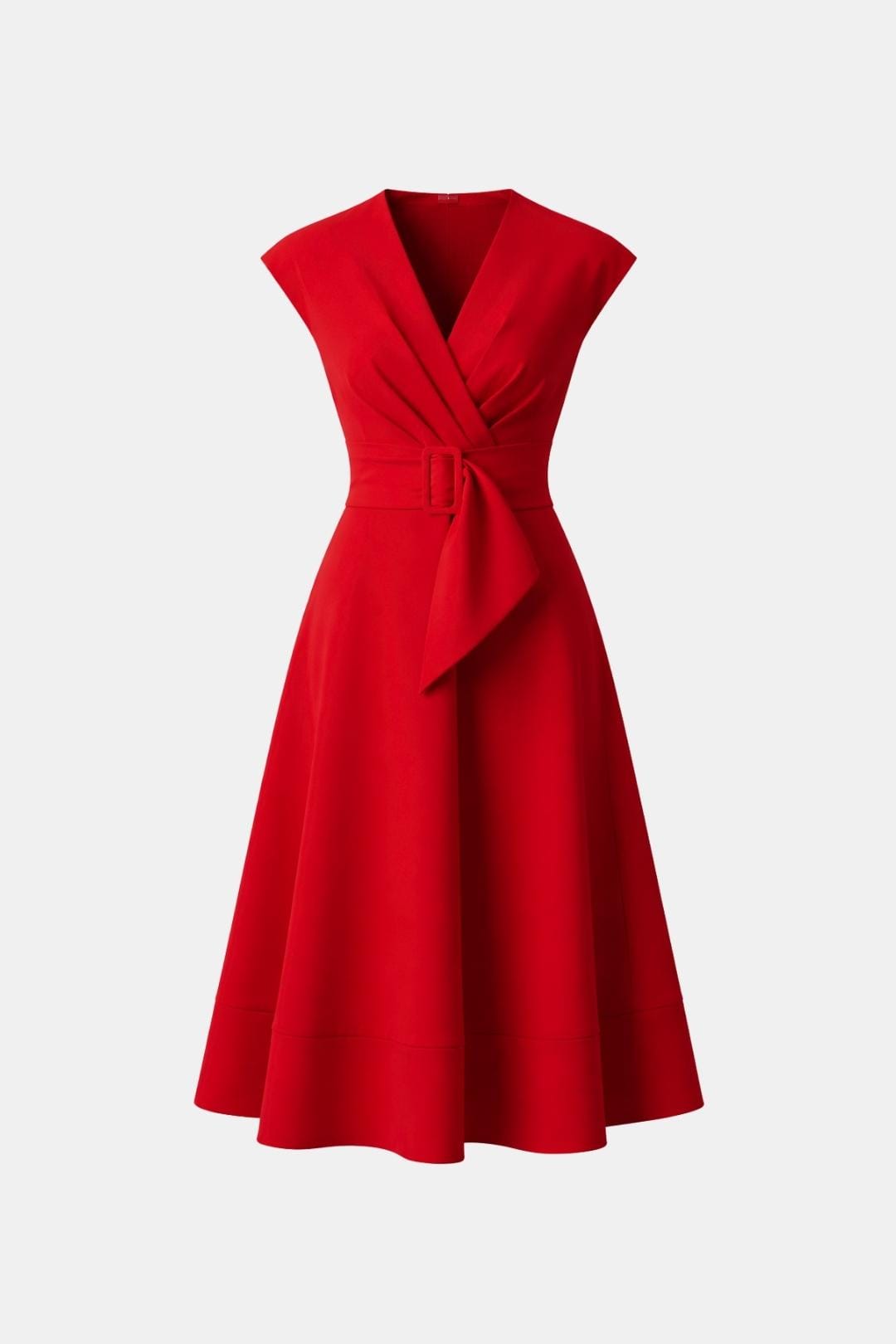 Women's Belted V-Neck Crepe Midi Dress