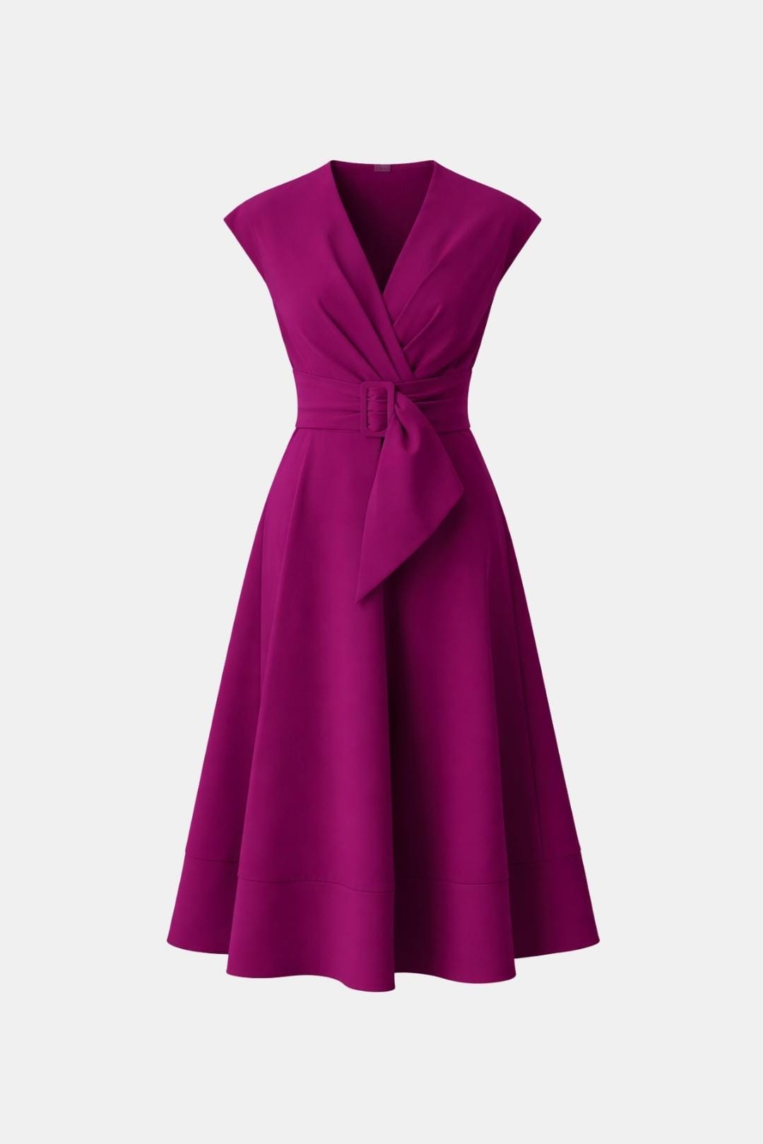 Women's Belted V-Neck Crepe Midi Dress