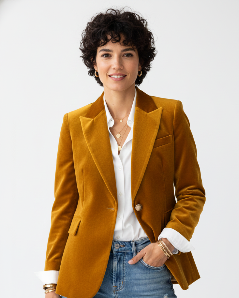 Velvet Blazer with Gold Buttons – Multiple Colors